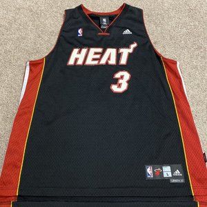 mens large ADIDAS DWAYNE D WADE MIAMI HEAT JERSEY worn 2 twice